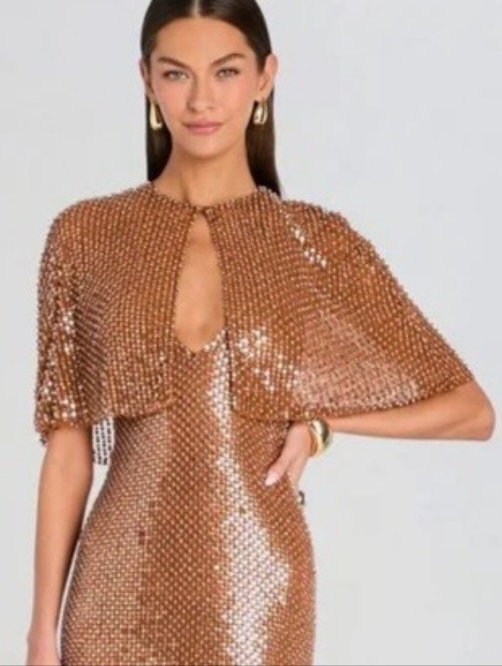 Retrofete New York Sylvey Sequin Cape In Hazelnut